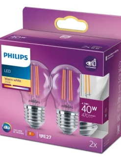 LED Classic E27 Lampe 40 W Tropfenform klar warmweiß 2er-Pack Energieklasse F