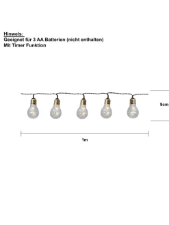 LED Deko-Lichterkette ,Glow', 5 Glühbirnen, Batterie & Timer, klar, wa