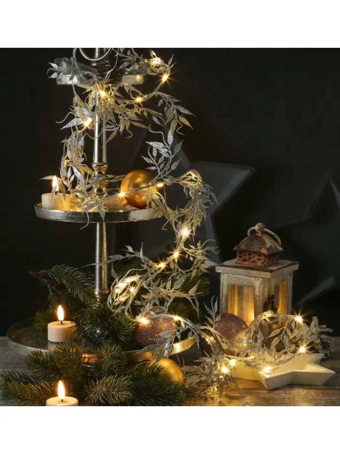 LED Drahtlichterkette glitzernde Blätter 30 LED L: 150cm in silber