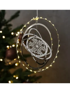 LED Kreis mit Schneeflocke 3D Dekohänger Weihnachten Fensterdeko in silber
