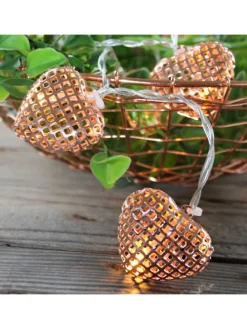LED Lichterkette 10 leuchtende Herzen L: 90cm in kupfer
