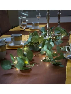 LED Lichterkette Eukalyptus L: 2,9m Timer grüne Blätter Tischdeko