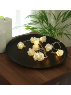 LED Lichterkette Mini Rosen 10 Blumen Batteriebetrieb L: 90cm in weiß