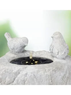 LED Solar Brunnen mit Vögelchen Zierbrunnen Tränke H: 34cm in grau