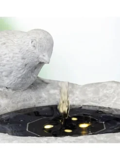 LED Solar Brunnen mit Vögelchen Zierbrunnen Tränke H: 34cm in grau