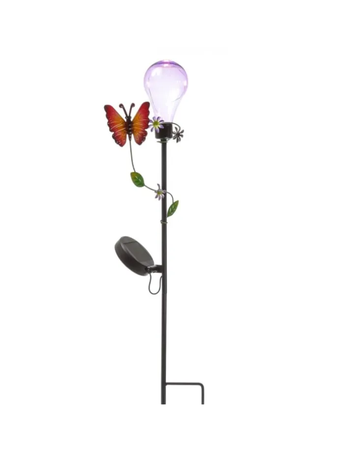 LED Solar Gartenstecker Schmetterling Deko Gartenspieß H: 84cm in bunt