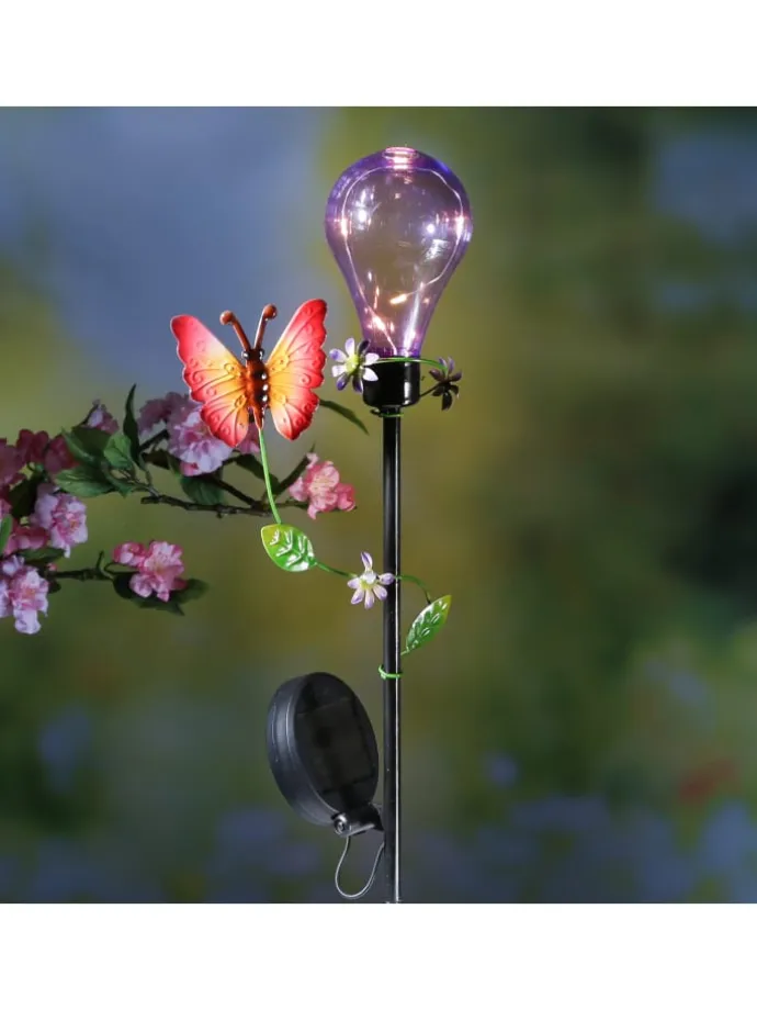 LED Solar Gartenstecker Schmetterling Deko Gartenspieß H: 84cm in bunt