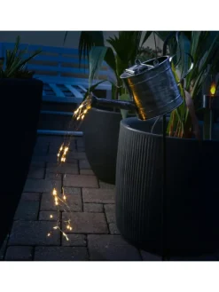 LED Solar Gießkanne mit Wasserfalleffekt H: 90cm in silber