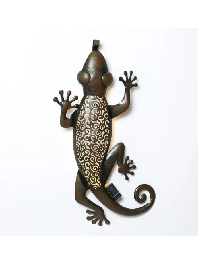 LED Solar Wanddekoration GECKO in braun - H: 72cm
