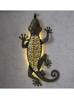 LED Solar Wanddekoration GECKO in braun - H: 72cm