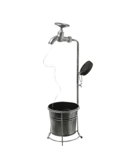 LED Solar Wasserhahn mit Blumentopf Gartendeko H: 60cm silber