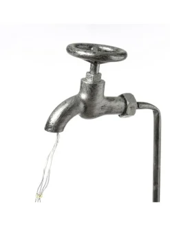 LED Solar Wasserhahn mit Blumentopf Gartendeko H: 60cm silber