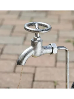 LED Solar Wasserhahn mit Blumentopf Gartendeko H: 60cm silber