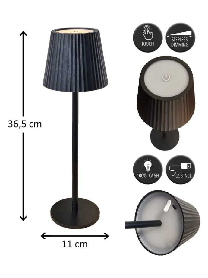 LED Tischlampe dimmbar Touch Farbwechsler IP44 Innen & Außen 36,5x11cm Schwarz