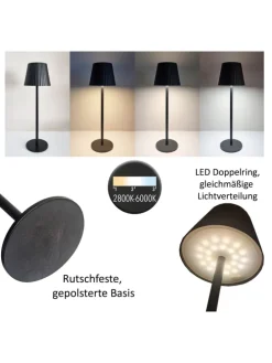 LED Tischlampe dimmbar Touch Farbwechsler IP44 Innen & Außen 36,5x11cm Schwarz