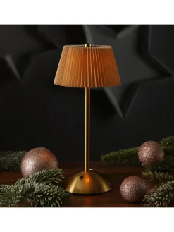 LED Tischlampe mit Schirm aufladbar dimmbar 3 Lichtfarben H: 30,5cm braun