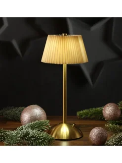 LED Tischlampe mit Schirm aufladbar dimmbar 3 Lichtfarben H: 30,5cm braun