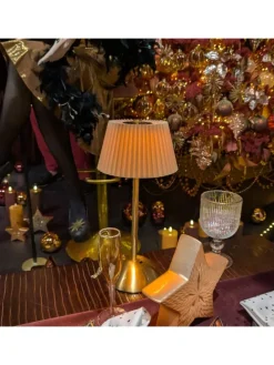 LED Tischlampe mit Schirm aufladbar dimmbar 3 Lichtfarben H: 30,5cm braun