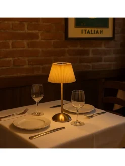 LED Tischlampe mit Schirm aufladbar dimmbar 3 Lichtfarben H: 30,5cm braun