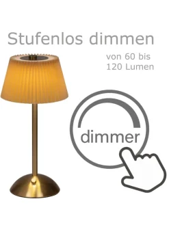 LED Tischlampe mit Schirm aufladbar dimmbar 3 Lichtfarben H: 30,5cm braun