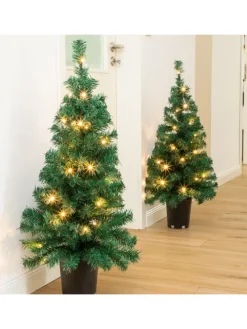 LED Weihnachtsset für Haustür Kranz und 2 Tannenbäume beleuchtet in grün