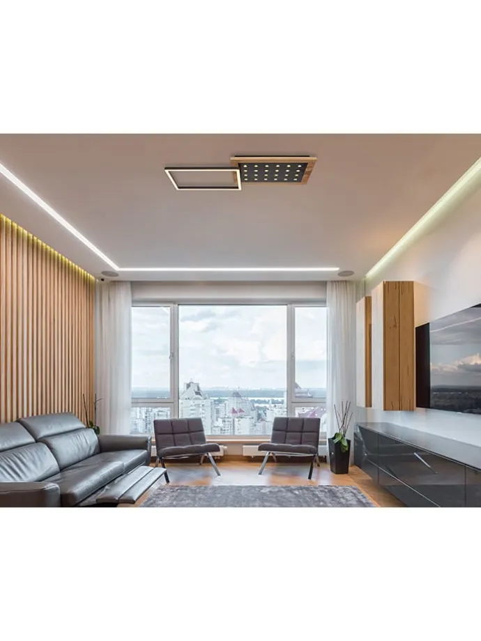 LED-Deckenleuchte in Hellbraun - (B)63,5 x (H)8,5 x (T)27,7 cm