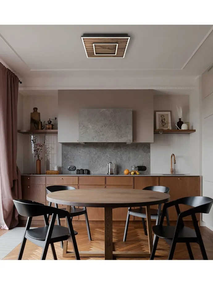 LED-Deckenleuchte "Woody" in Braun - (B)30 x (H)6 x (T)30 cm