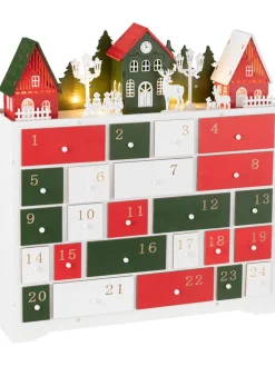 LED-Deko-Adventskalendar in Rot/ Grün/ Weiß - (B)38 x (H)41 cm