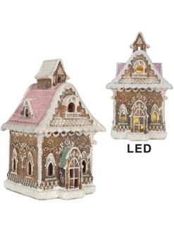 LED-Dekohaus in Hellbraun - (B)16 x (H)25 x (T)15 cm