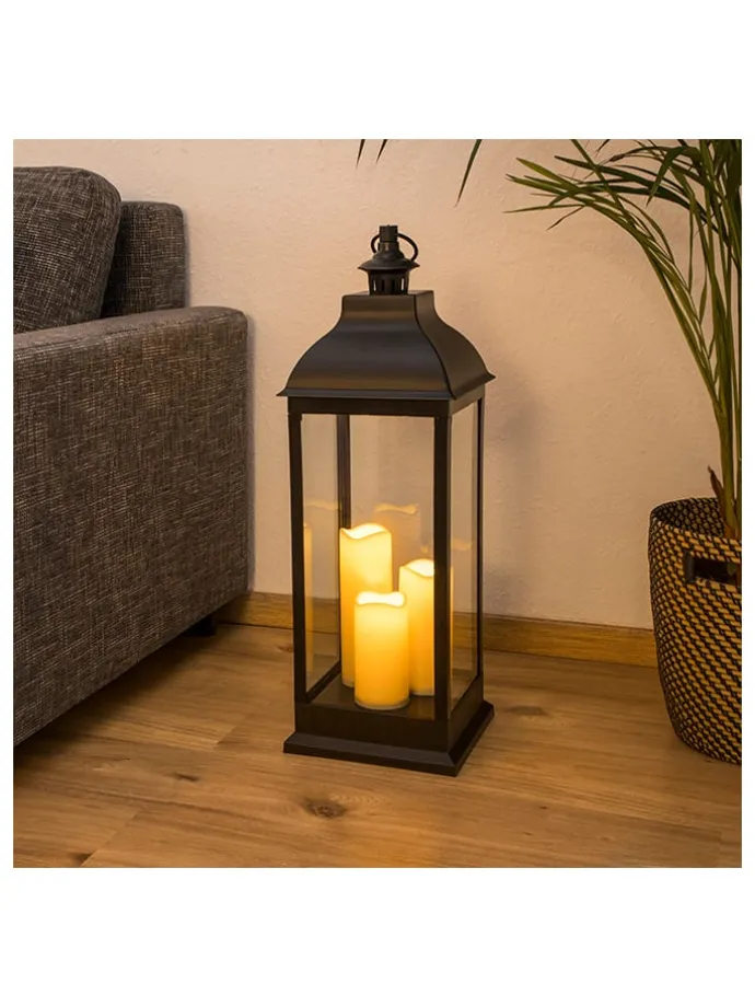 LED-Laterne in Schwarz - (B)24 x (H)70 x (T)24 cm