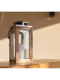 LED-Solarleuchte "Oaky" in Natur/ Silber - (B)12,5 x (H)27,5 x (T)12,5 cm