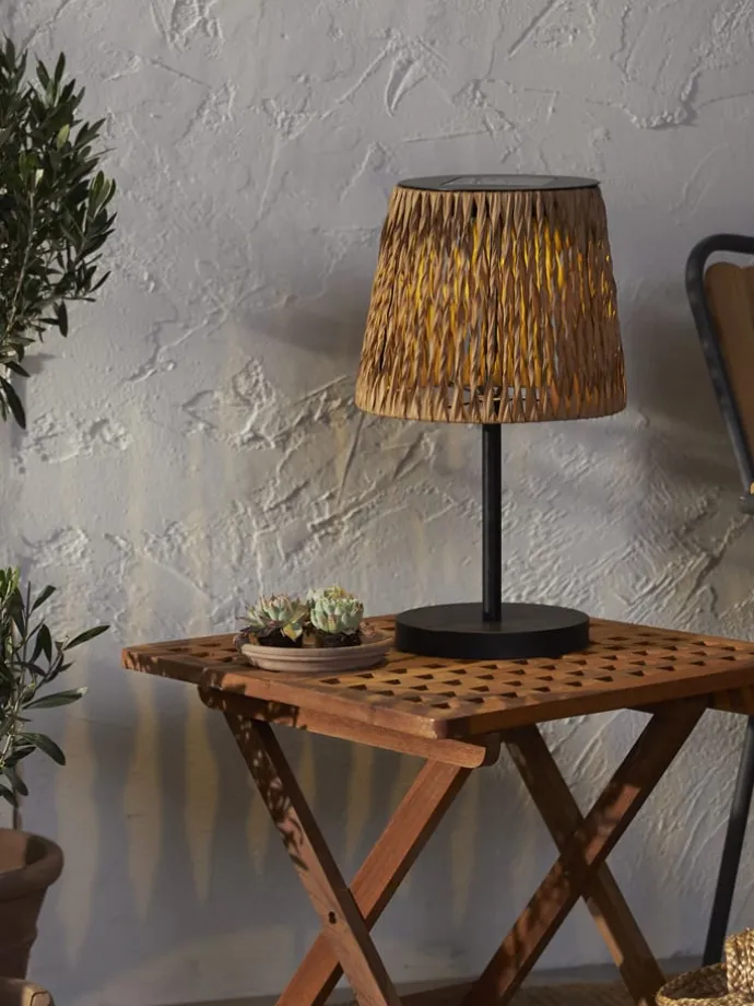 LED-Solar-Tischleuchte "Cesta" in Hellbraun - (H)48 x Ø 28 cm