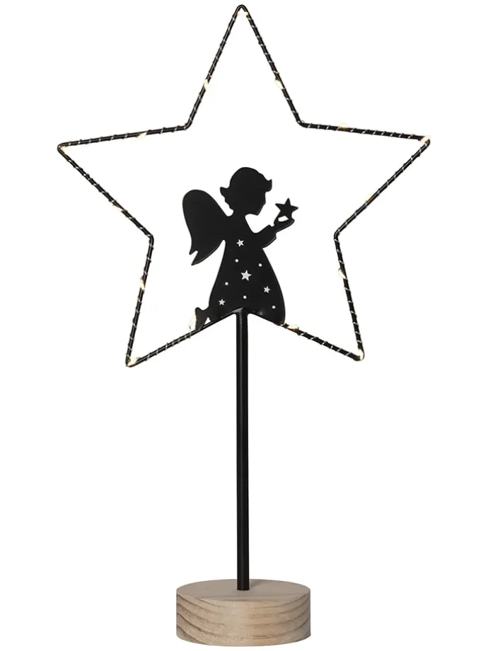 LED-Standleuchte "Glimta" in Schwarz/ Hellbraun - (H)42 cm