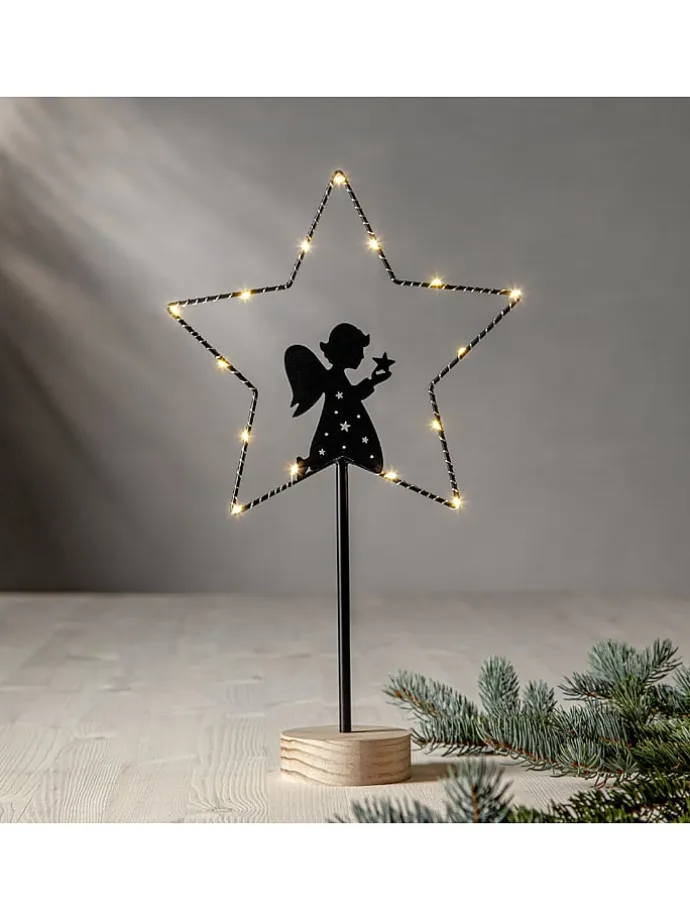 LED-Standleuchte "Glimta" in Schwarz/ Hellbraun - (H)42 cm