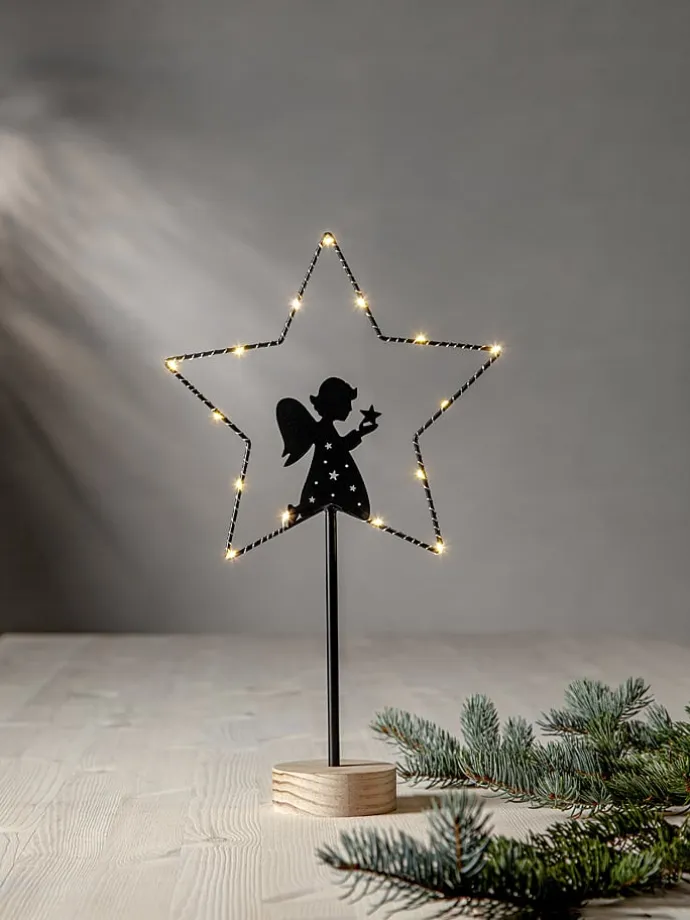 LED-Standleuchte "Glimta" in Schwarz/ Hellbraun - (H)42 cm