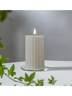 LED-Wachskerze "Flamme Stripe" in Beige - (H)15 cm