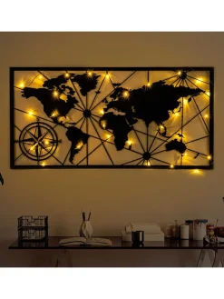 LED-Wanddekor "World Map" - (B)120 x (H)60 cm