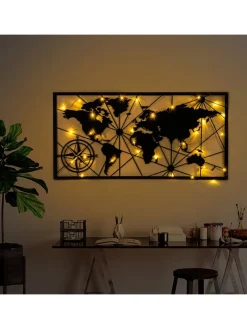 LED-Wanddekor "World Map" - (B)120 x (H)60 cm