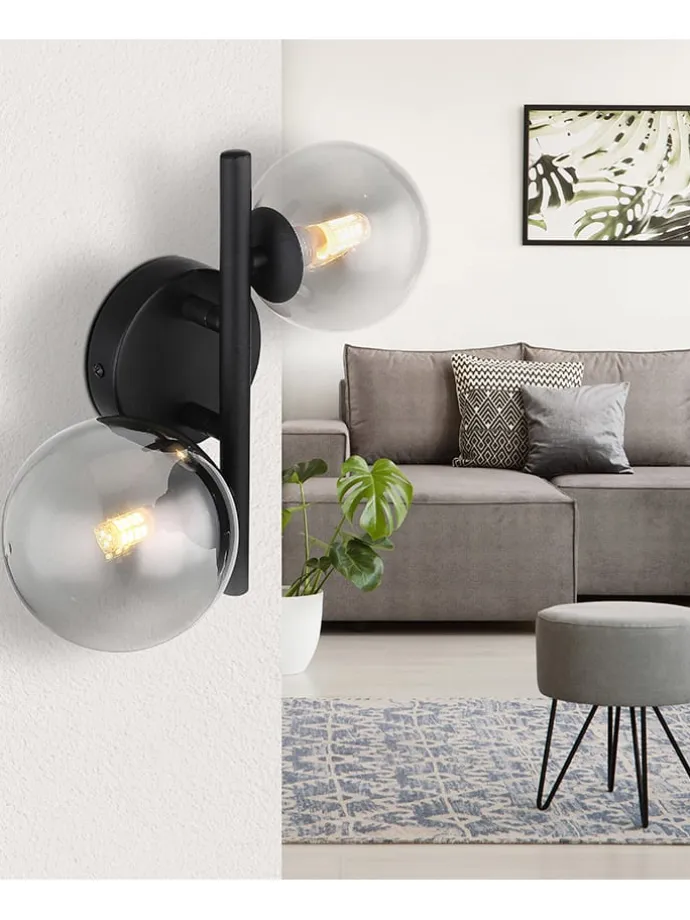 LED-Wandleuchte "Riha" in Schwarz - (L)24 x (B)25 x (H)12,5 cm