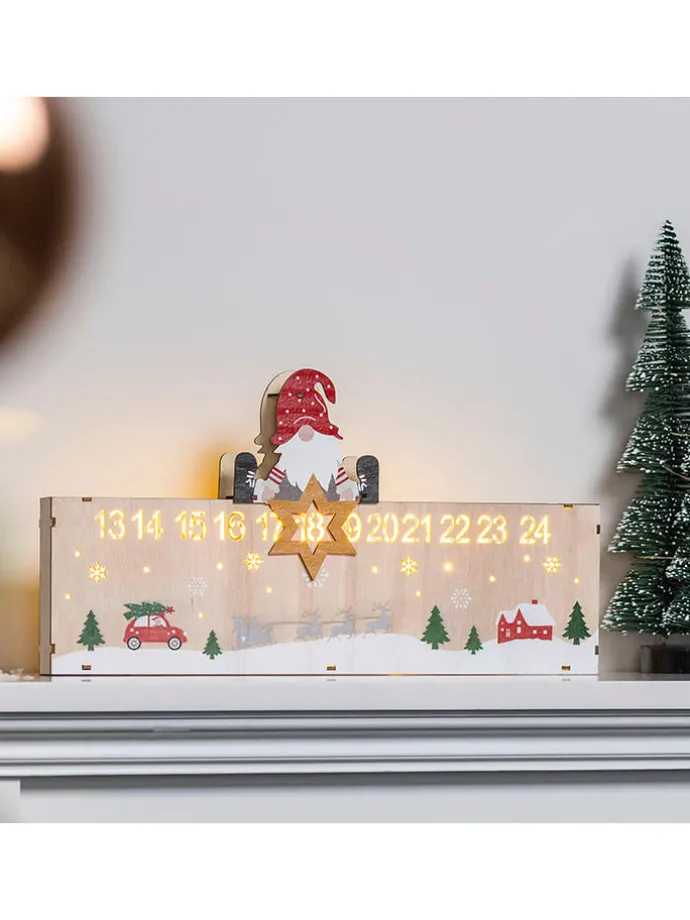 LED-Weihnachtskalender in Natur/ Bunt - (B)40 x (H)21 cm