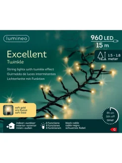 Lichterkette EXCELLENT TWINKLE 960 LED 15 m, schwarzes Kabel in Soft Gold