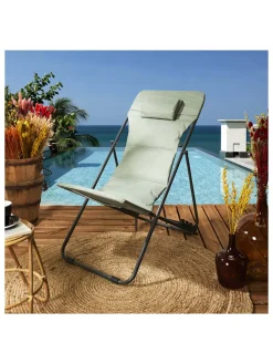 Liegestuhl "Corfou" in Khaki - (B)55 x (H)89 x (T)81 cm