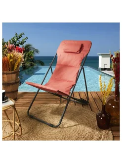 Liegestuhl "Corfou" in Rot - (B)55 x (H)89 x (T)81 cm