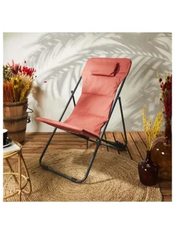 Liegestuhl "Corfou" in Rot - (B)55 x (H)89 x (T)81 cm