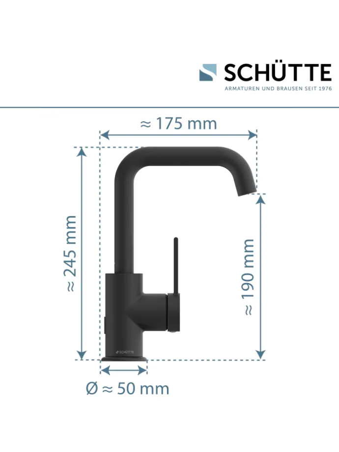 LOS ANGELES Waschtischarmatur, Schwarz matt