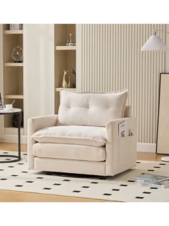 Loungesessel in Beige 360° drehbar mit Armlehnen und Kissen