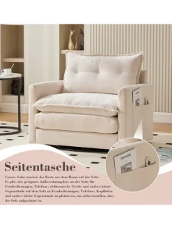Loungesessel in Beige 360° drehbar mit Armlehnen und Kissen