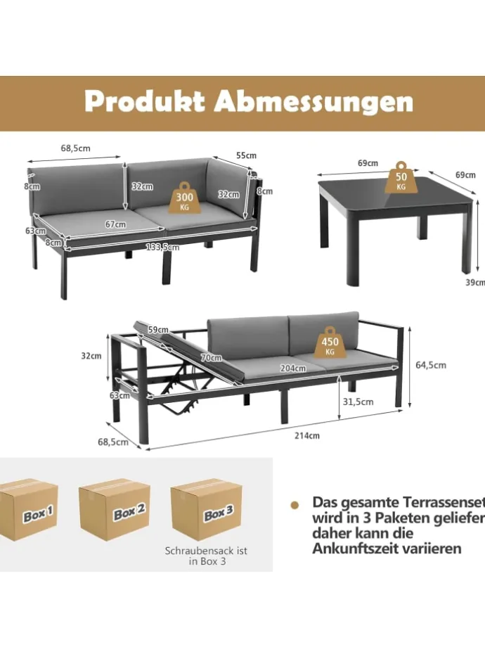 Lounge-Set für 4-5 Personen in Grau