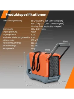 85 L/Tag Gewerbliche Luftentfeuchter in Orange