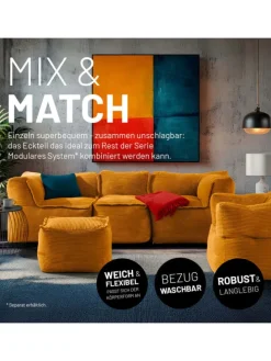 LUMALAND Modulares Eckteil rechts aus der Cord-Reihe, 81x81x70 cm - Bezug soft &